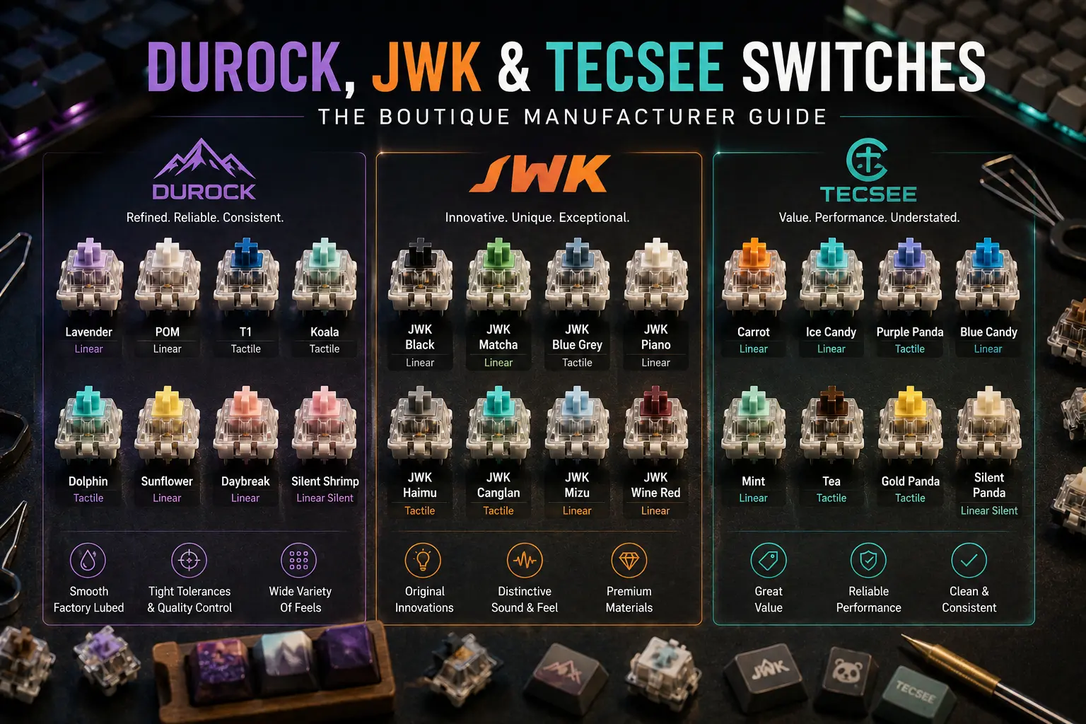 Durock, JWK & Tecsee Switches: The Boutique Manufacturer Guide (2026)