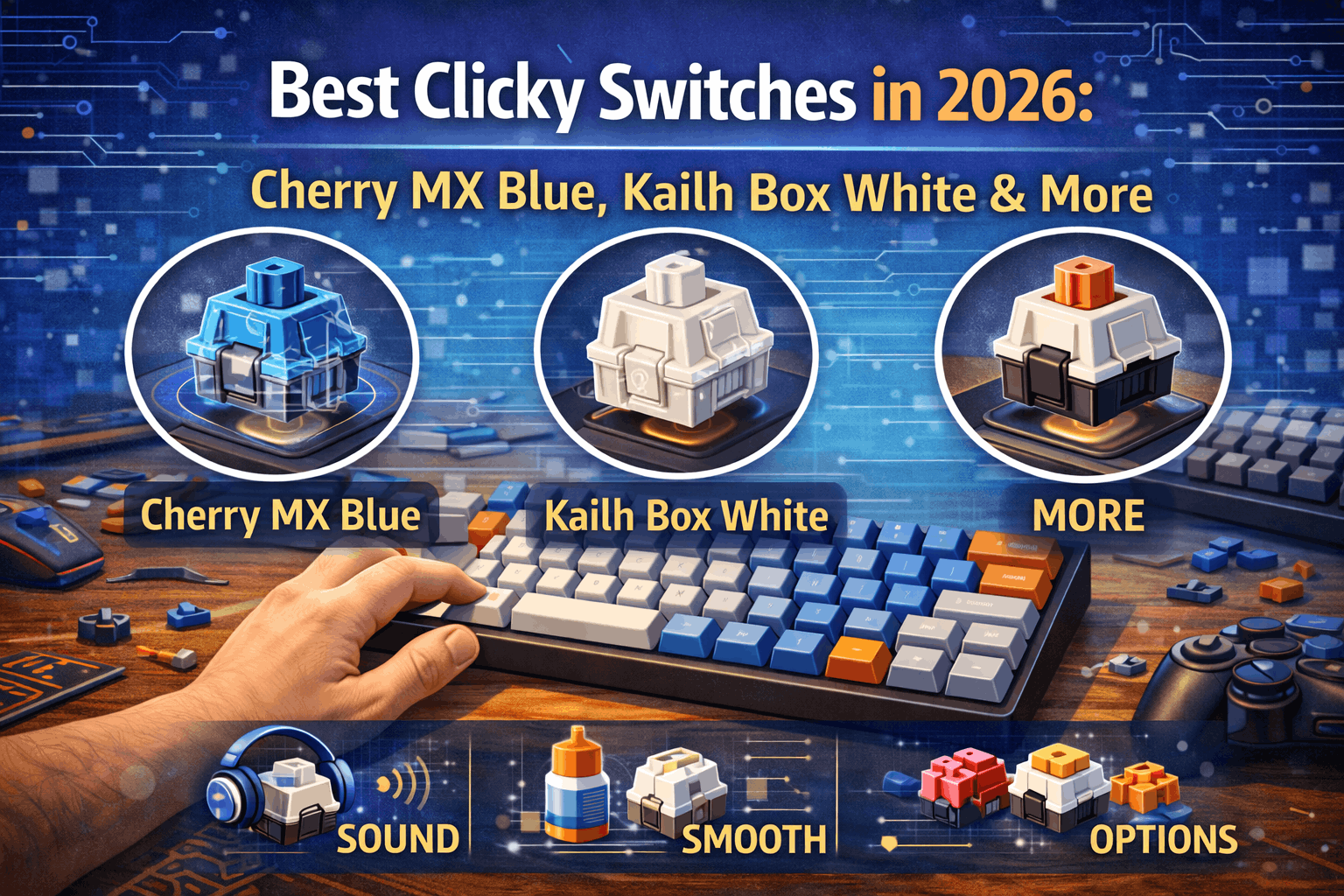 Best Clicky Switches in 2026: Cherry MX Blue, Kailh Box White & More